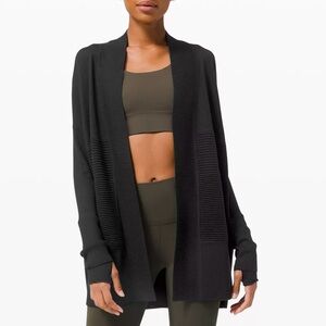 Lululemon Sit in Lotus Wrap Black Merino Wool Cozy Cardigan Sweater Sz 6